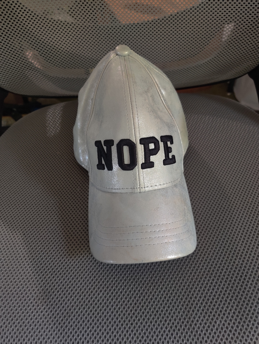 Shiny, Silver-Colored "NOPE" Baseball Cap